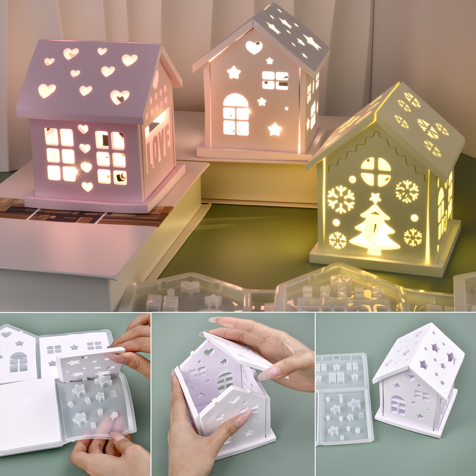 Candle Making Items - 3D House Silicone Mold DIY Christmas